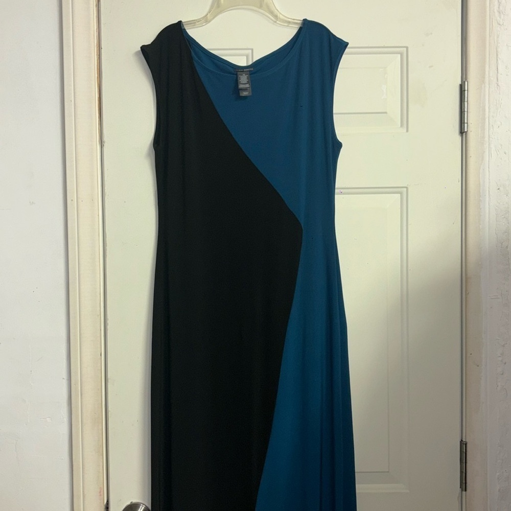 Bisou Bisou Black Teal Maxi Shift Dress Size 12 Sleeveless
